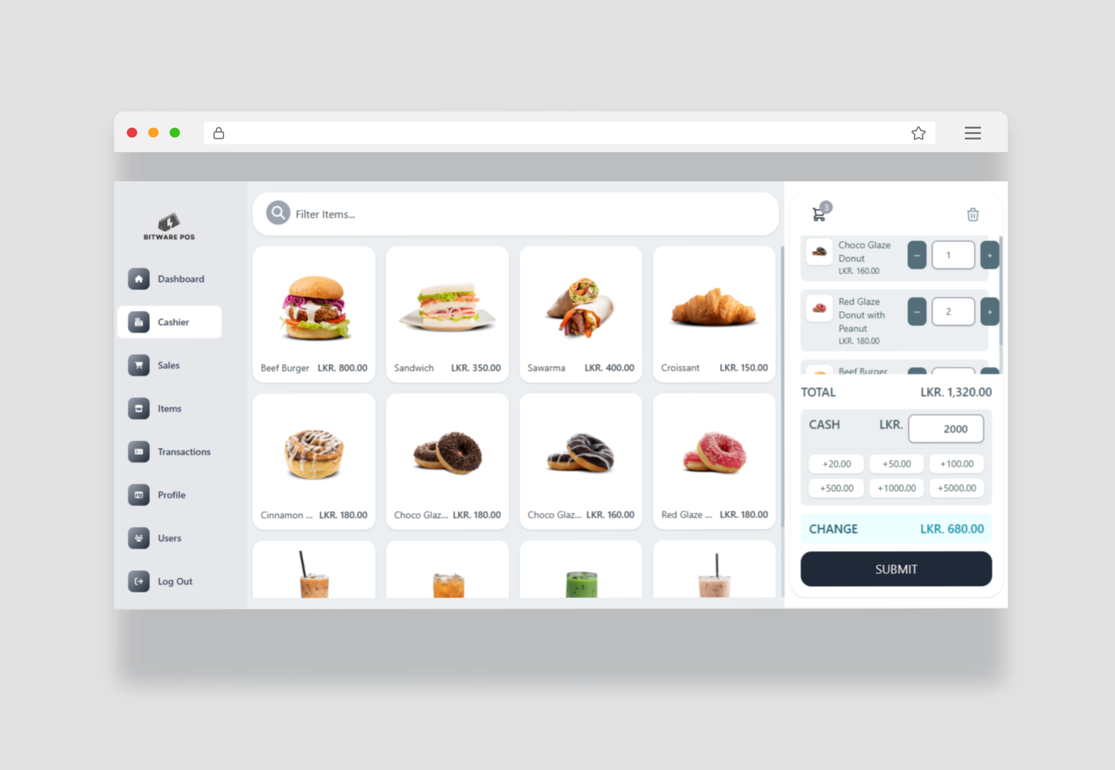 Bitware POS project interface