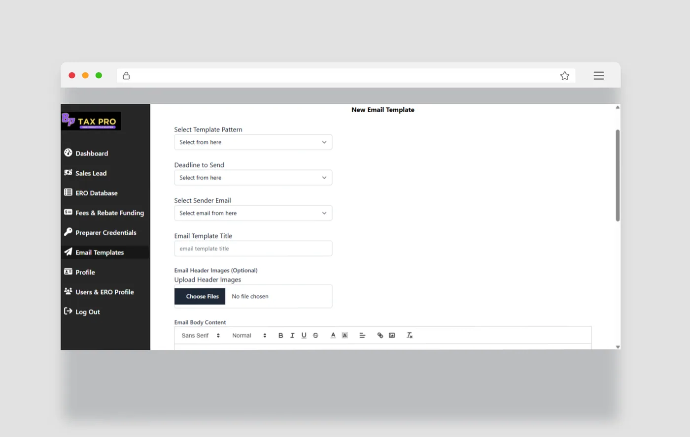 BP Tax Pro project interface