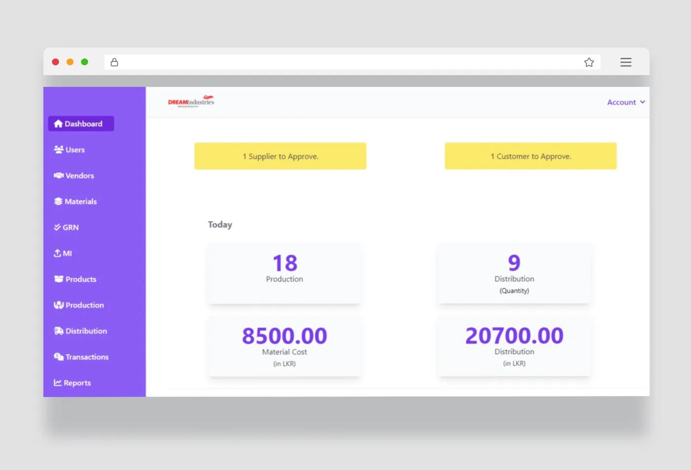 Dream Industries project interface